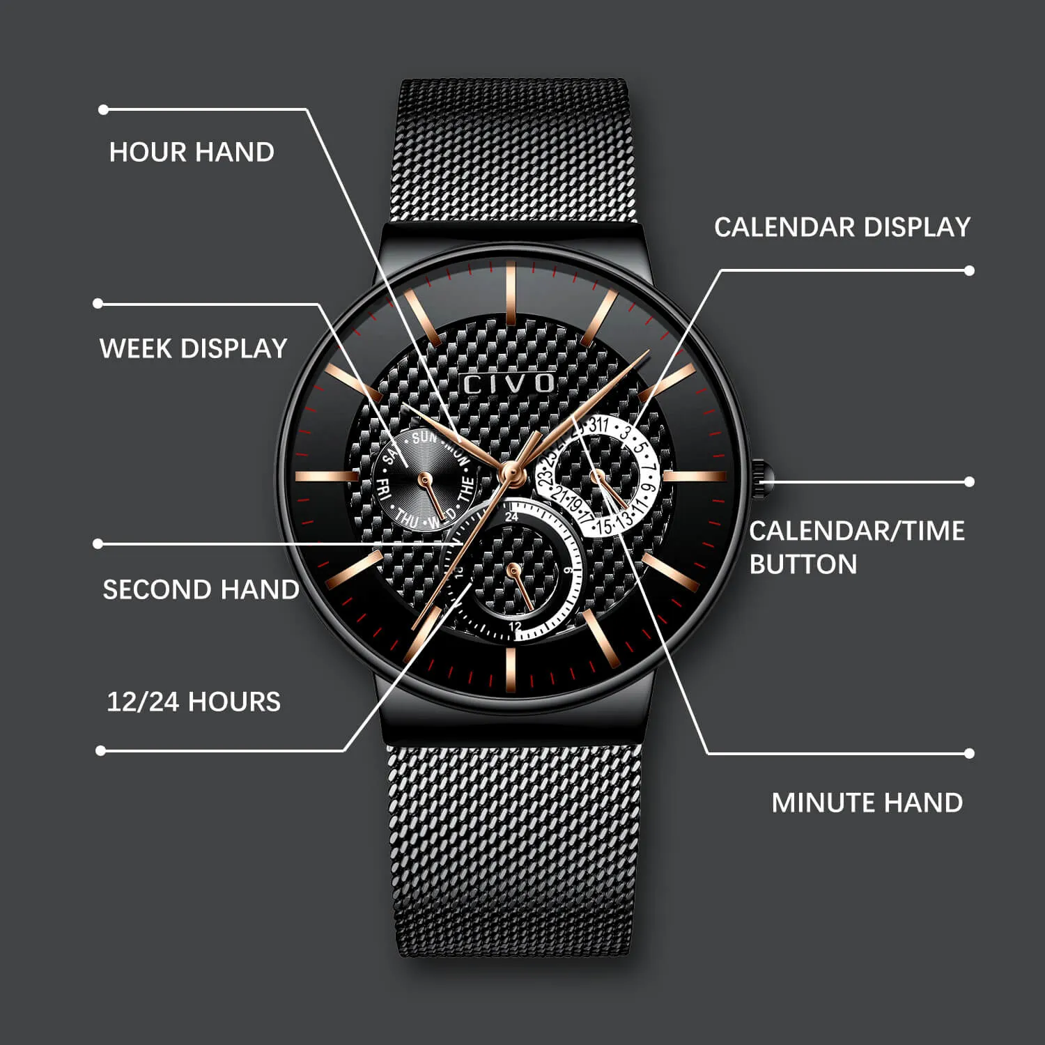 0047C | Quartz Men Watch | Mesh Band