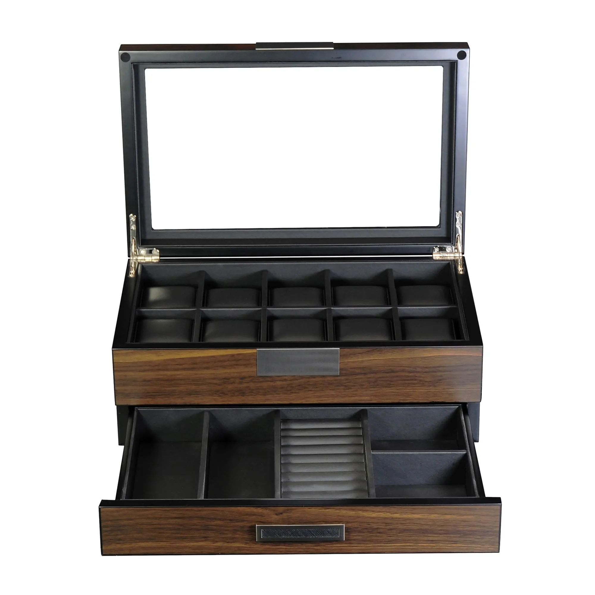 10 Slots Ebony Wooden Watch Box with Drawer