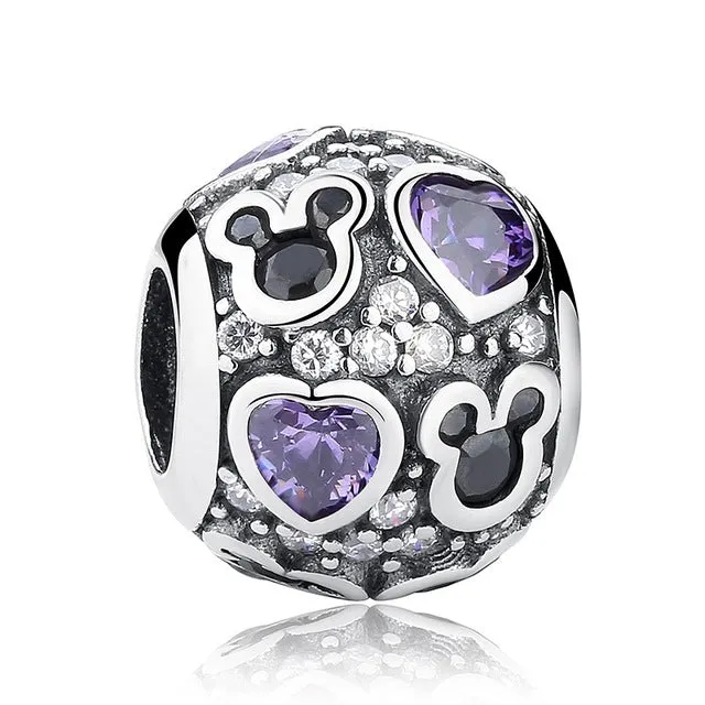 100% Authentic 925 Sterling Silver Cute Minnie & Miky Charm Beads Fit pandora Bracelet Pendants DIY Original Jewelry