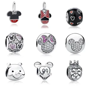 100% Authentic 925 Sterling Silver Cute Minnie & Miky Charm Beads Fit pandora Bracelet Pendants DIY Original Jewelry