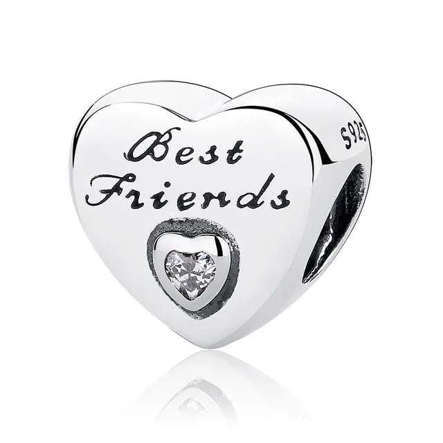 100% Authentic 925 Sterling Silver Heart Shape Charm Beads Fit pandora Charm Bracelet DIY Original Silver Jewelry