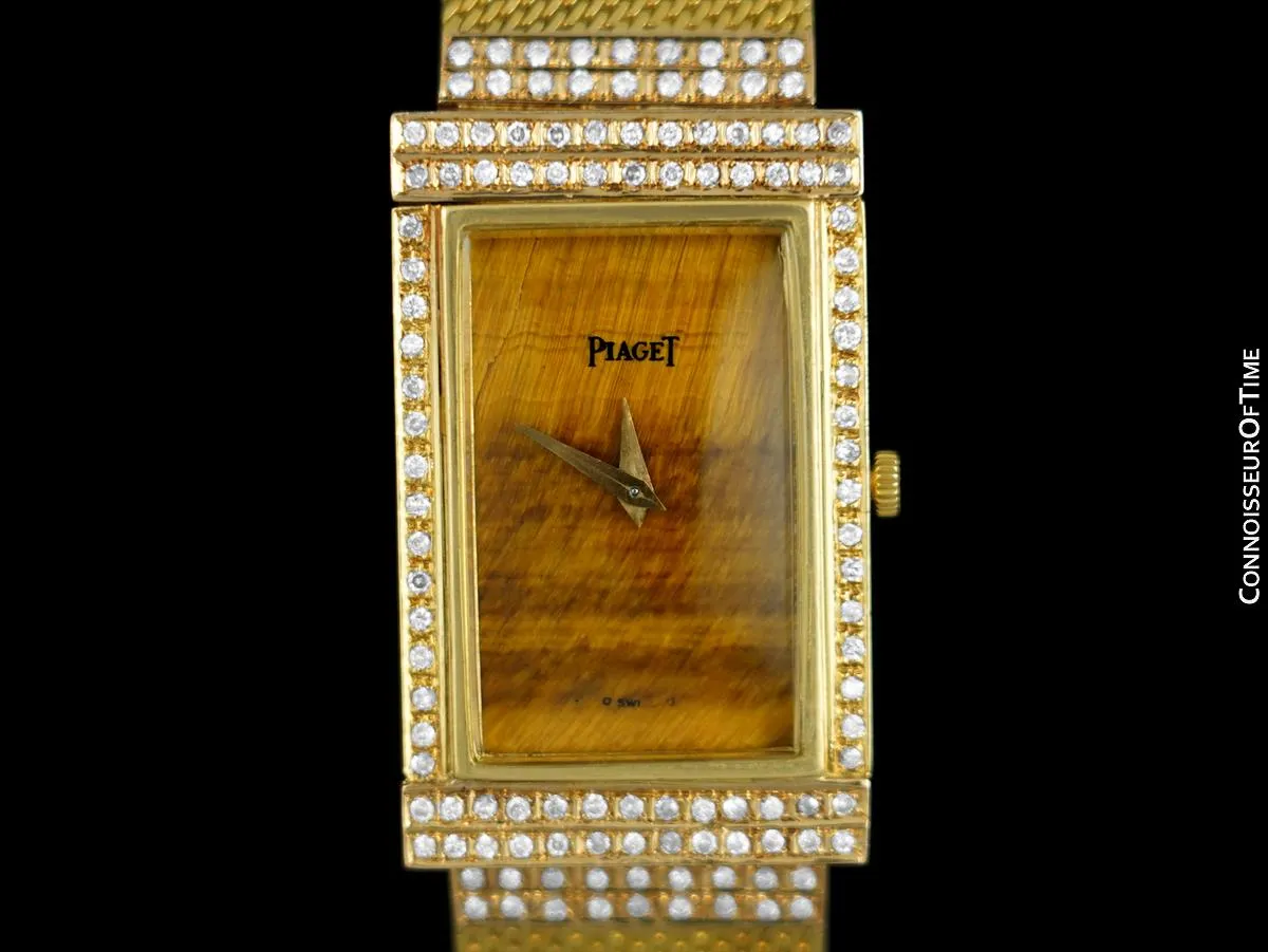 1960's Piaget Vintage Mens Large Watch with Tiger Eye Dial and Award Winning 9P Movement - 18K Gold & Diamonds