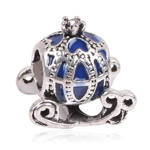 2017 Hot Sale Plated Silver Blue Enamel Charm Bead Fit Original Pandora Beads Bracelet Necklace Authentic Fashion Jewelry