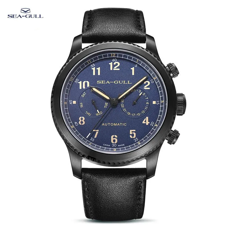 2023 Seagull Men Watch Fashion Multifunction Belt Sapphire Luminous Automatic Mechanical Watch Pilot Series 819.33.6080H