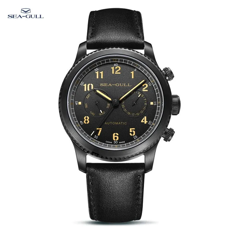 2023 Seagull Men Watch Fashion Multifunction Belt Sapphire Luminous Automatic Mechanical Watch Pilot Series 819.33.6080H