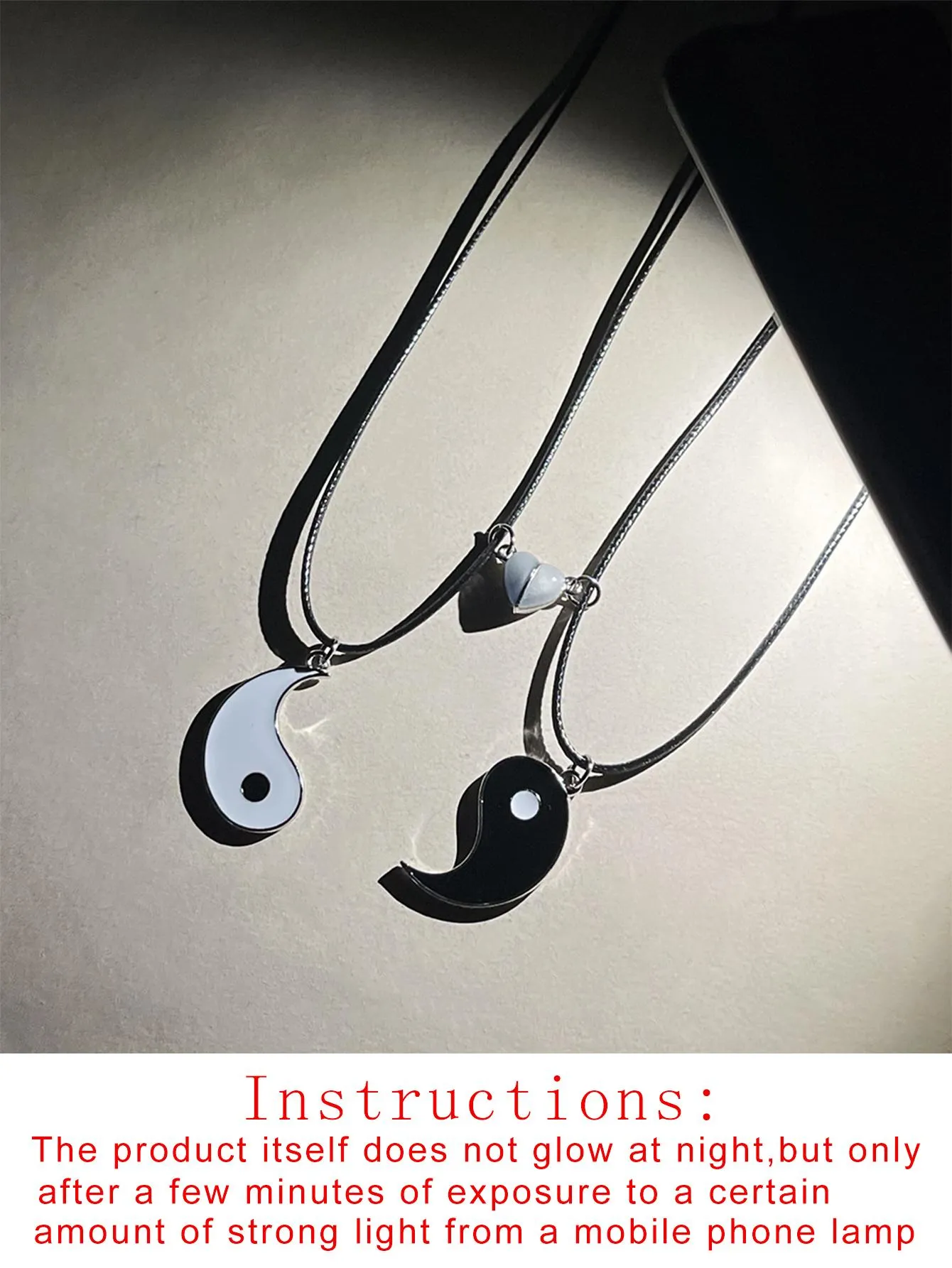 2pcs Couple Yin Yang Pattern Glow In The Dark Love Magnetic PU Chain Charm