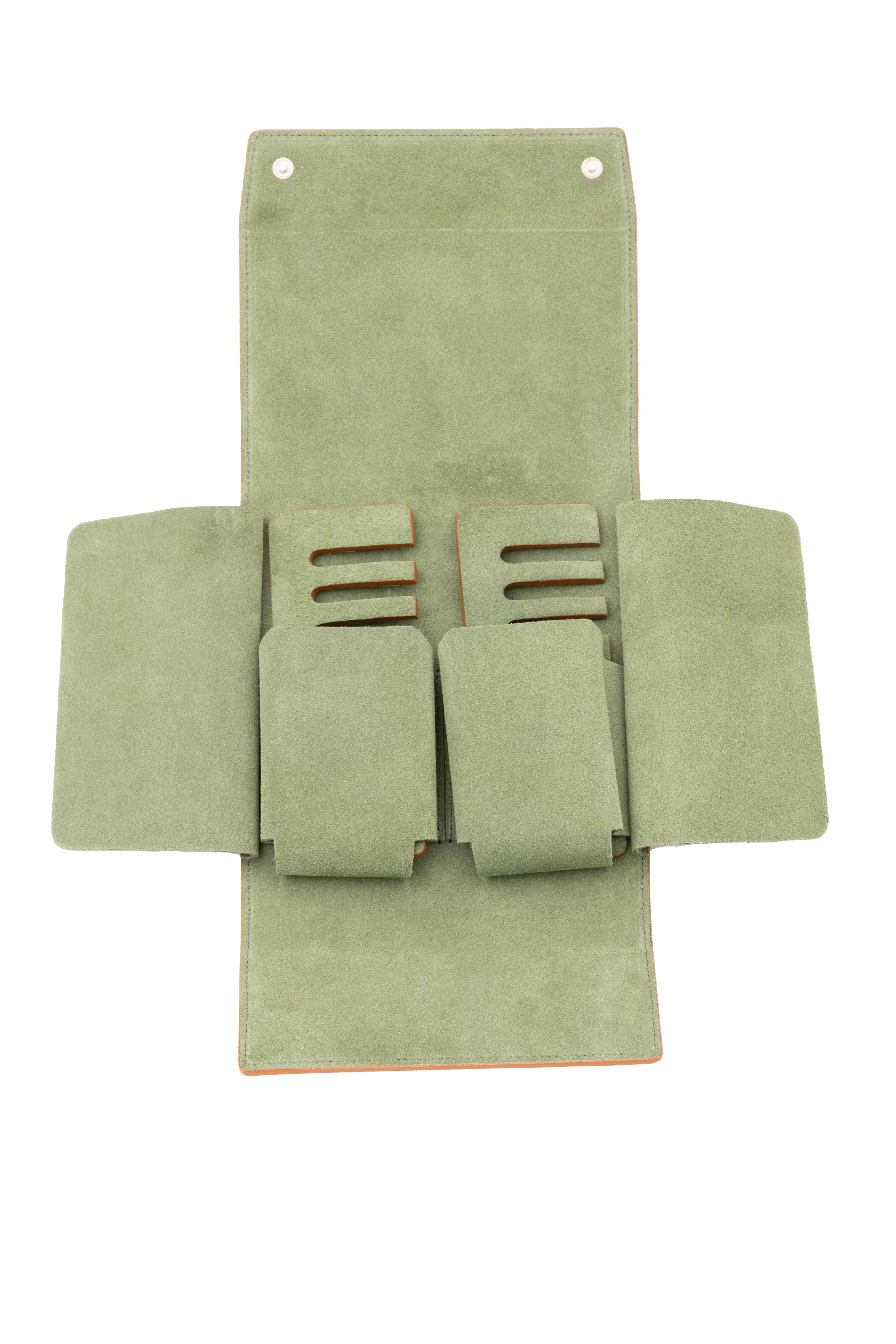 3-Watch Vintage Gold & Sage Green Suede Leather Watch Case