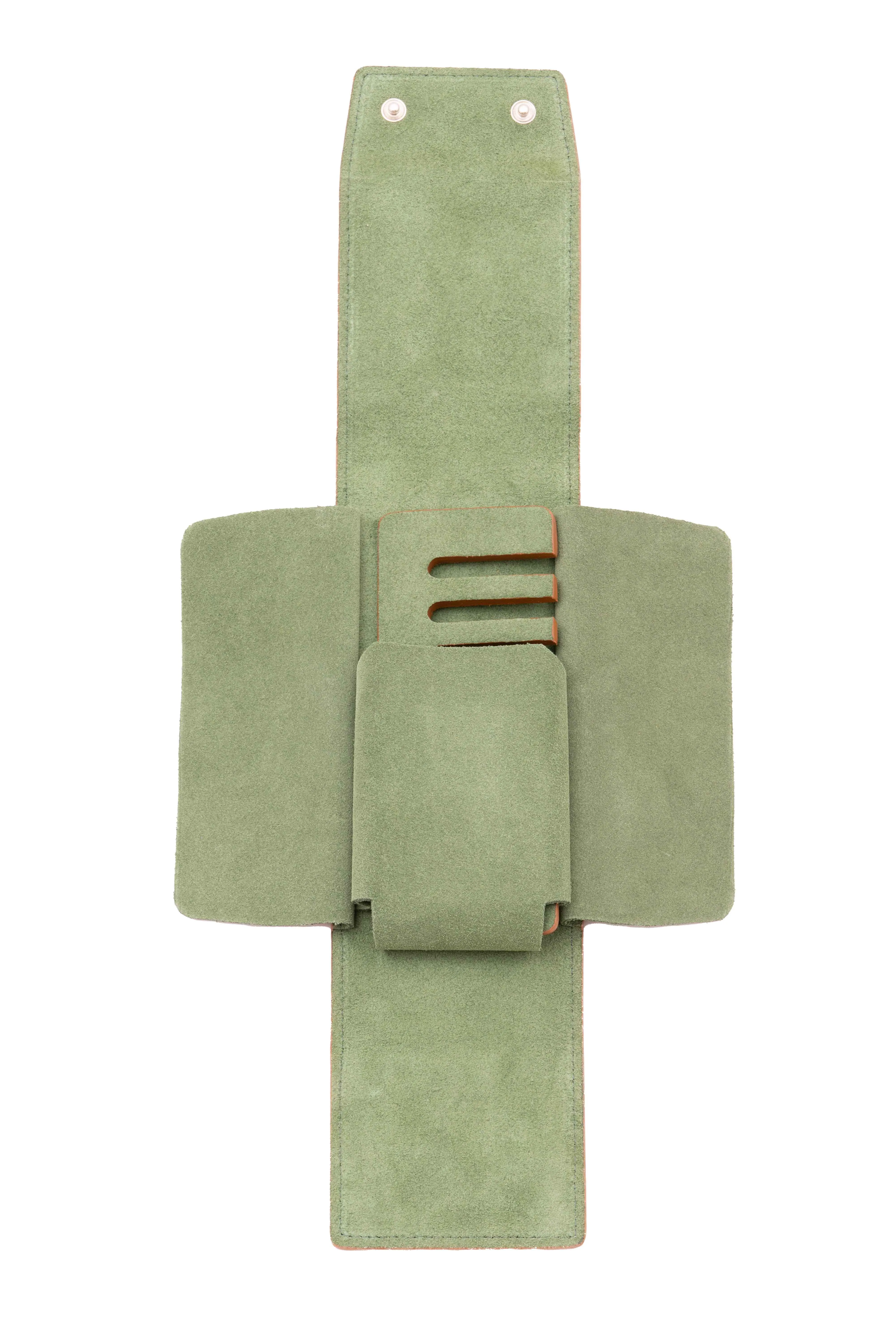 3-Watch Vintage Gold & Sage Green Suede Leather Watch Case