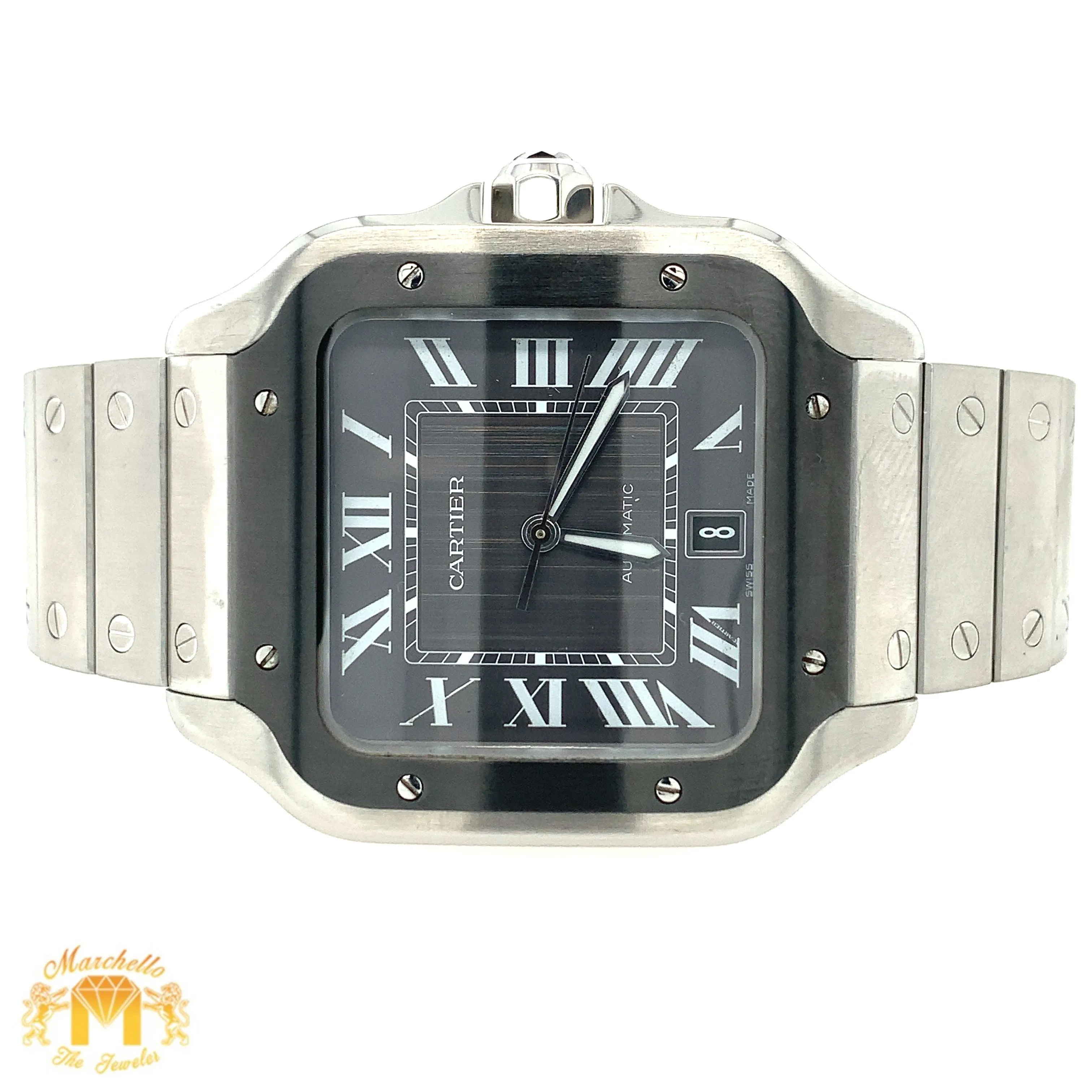 40mm Santos de Cartier Stainless Steel Watch (gray dial, papers)