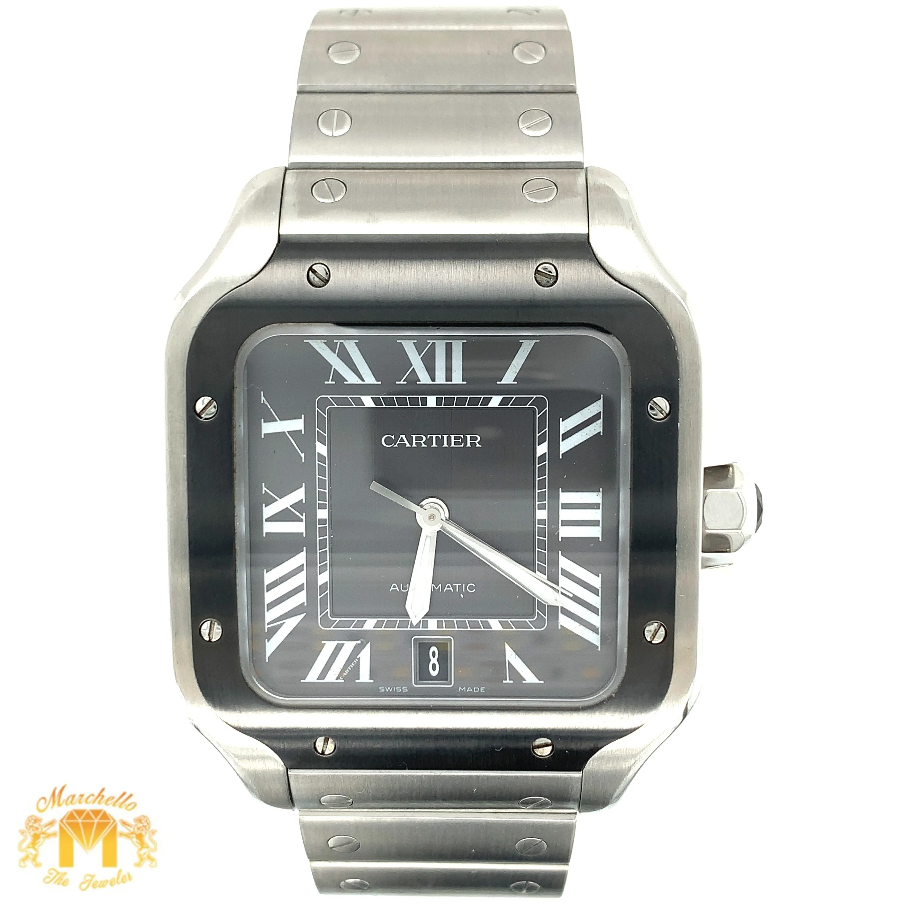 40mm Santos de Cartier Stainless Steel Watch (gray dial, papers)