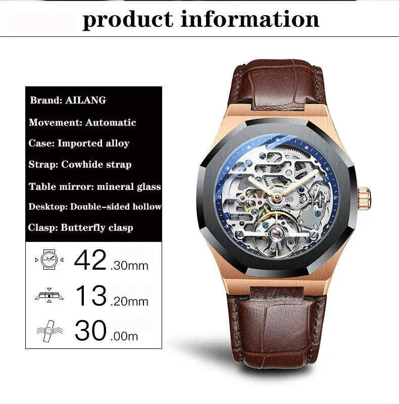 AILANG Men's Self-Winding Hollow Wine Barrel Mechanical Wristwatch