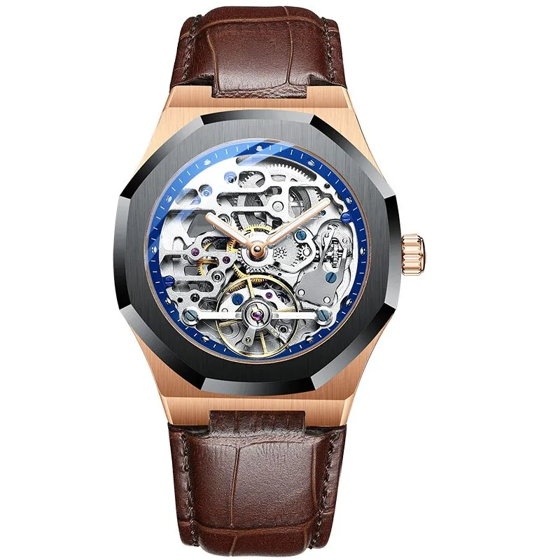 AILANG Men's Self-Winding Hollow Wine Barrel Mechanical Wristwatch