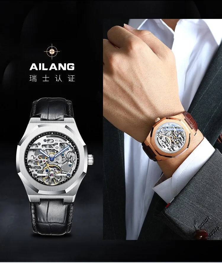 AILANG Men's Self-Winding Hollow Wine Barrel Mechanical Wristwatch