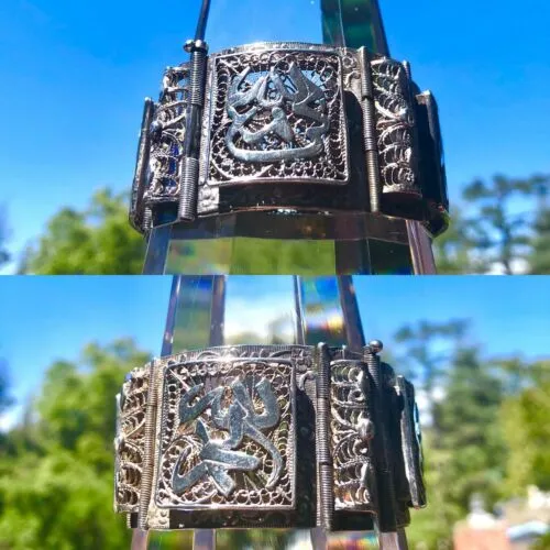 Antique Sterling Silver Ornate Filigree Panel Bracelet Rare