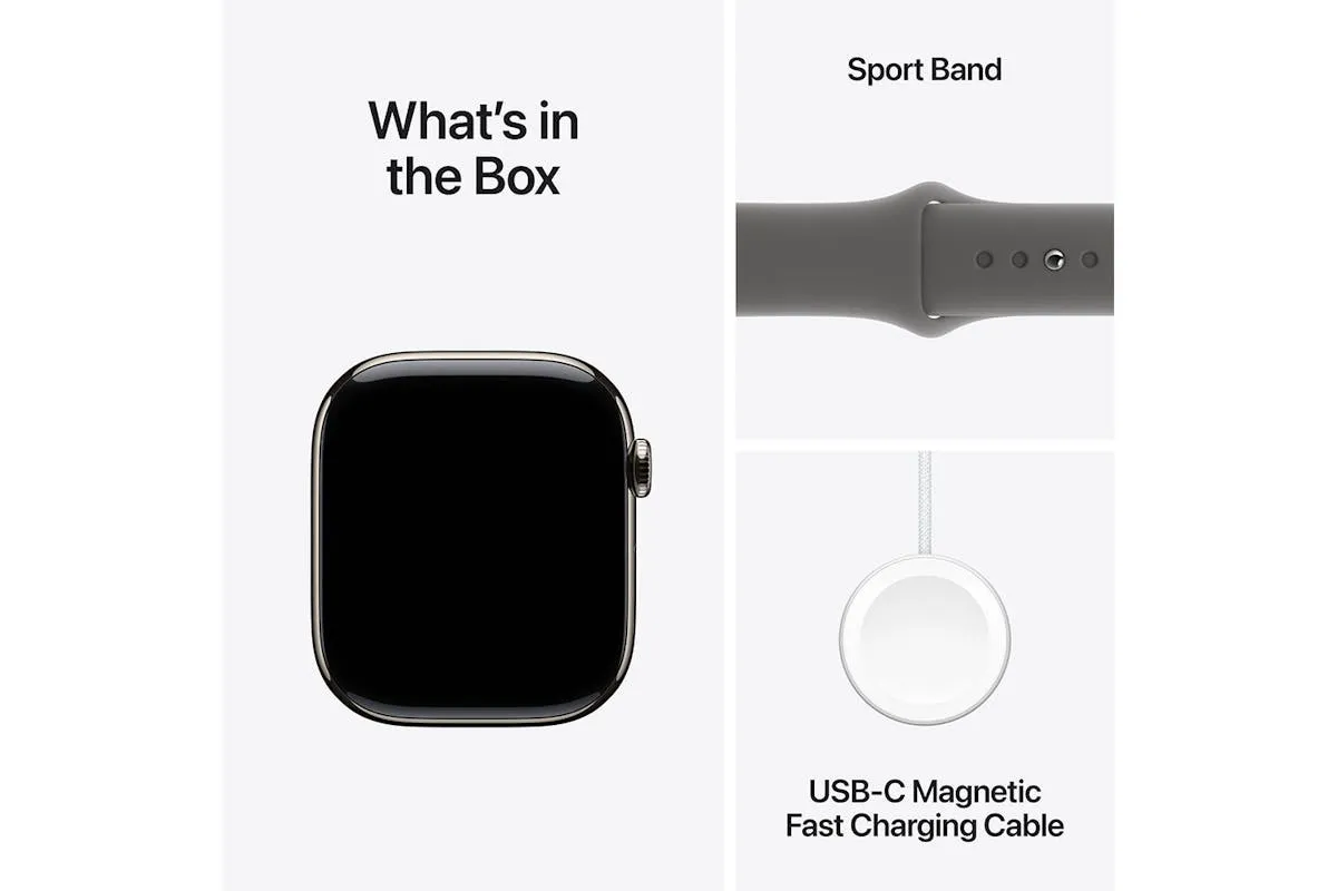 Apple Watch Series 10 GPS   Cellular | 46mm | Natural Titanium Case with Stone Grey Sport Band S/M