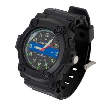 Aqua Force Thin Blue Line Police Officer Rugged Pu Rubber Watch (50m Water Resistant)