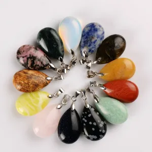 Assorted Natural Stone Water Drop Pendants Pendulum Crystal Fluorite Opalite obsidian Chakra Healing Reiki Beads&Free shipping