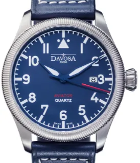 Aviator Quartz Swiss-Made Blue Men's Dress Watch 16249845