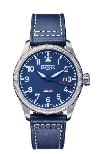 Aviator Quartz Swiss-Made Blue Men's Dress Watch 16249845