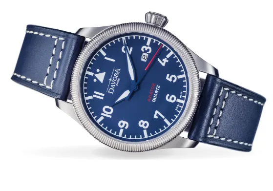 Aviator Quartz Swiss-Made Blue Men's Dress Watch 16249845