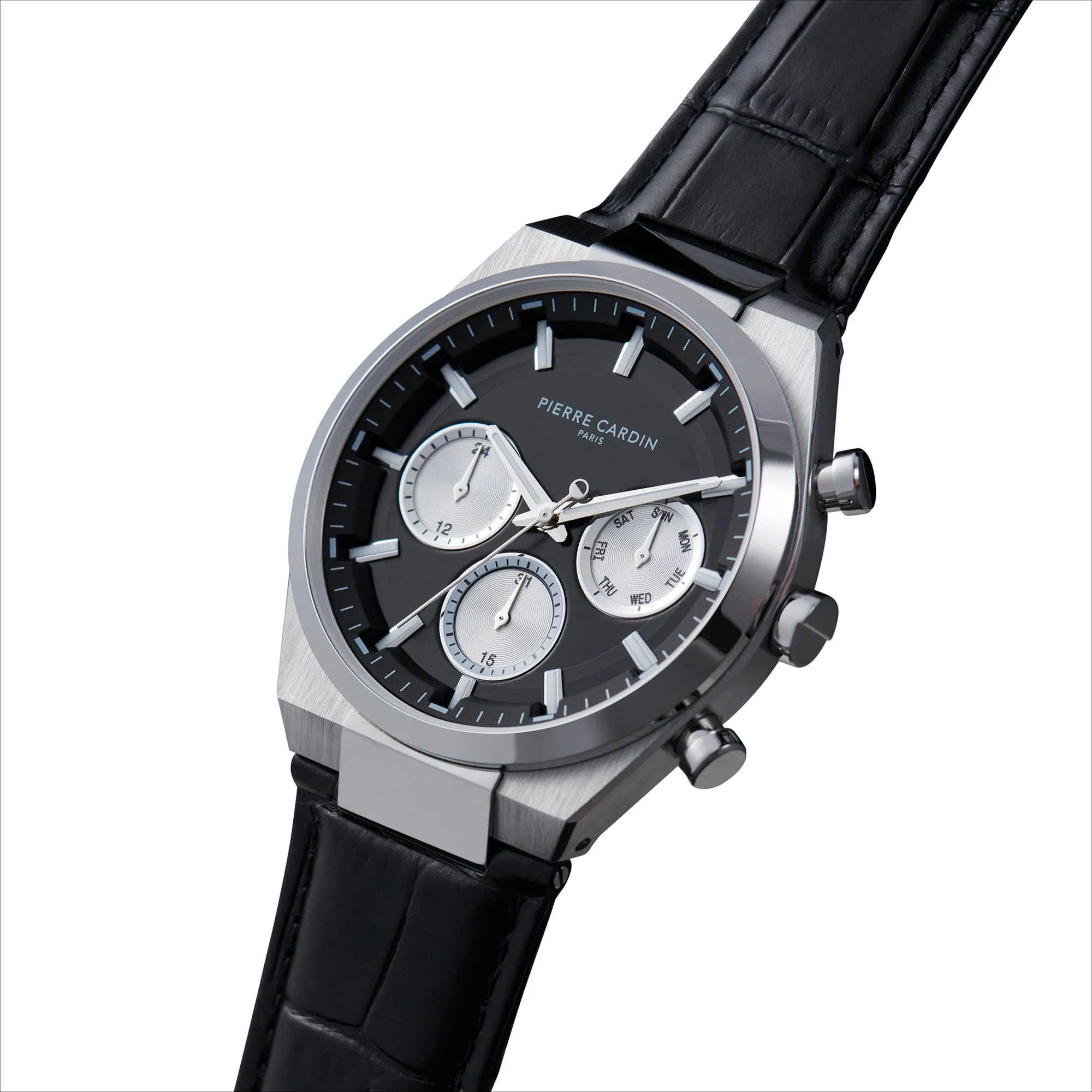 Batignolles Influential Multifunction watch with Black Dial with Leather Strap