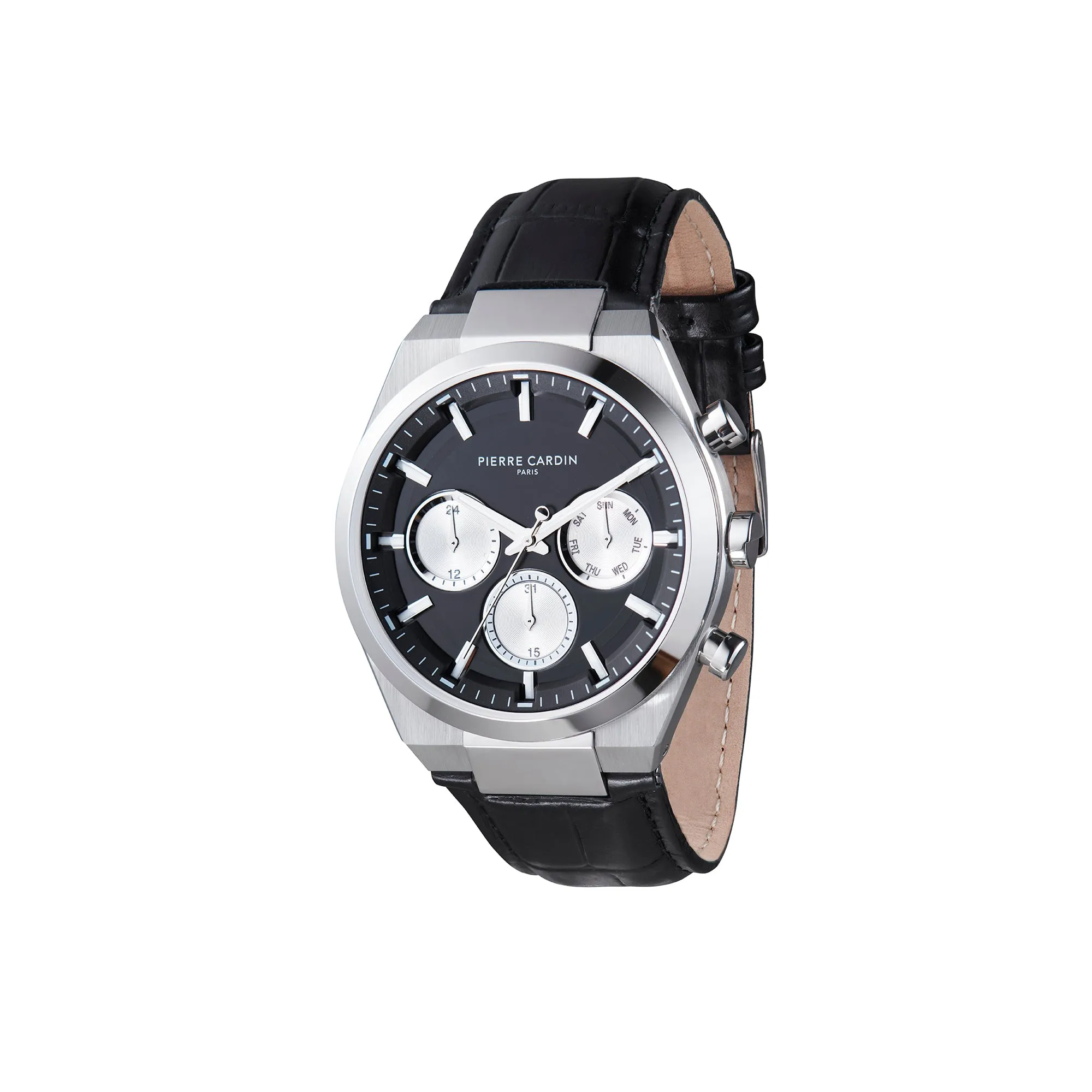 Batignolles Influential Multifunction watch with Black Dial with Leather Strap