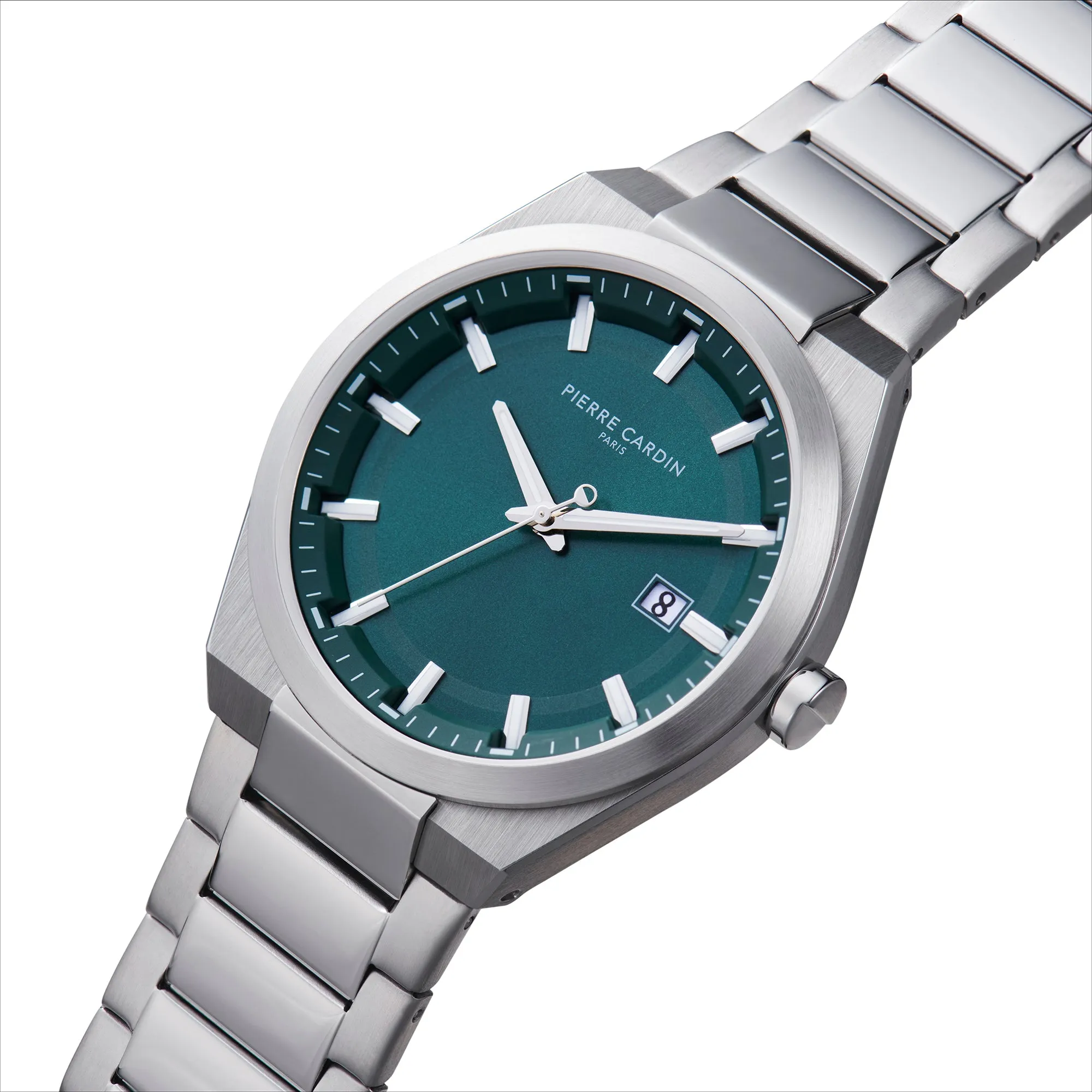 Batignolles Robust Stainless Steel watch with Green Dial with a Metal Links Strap