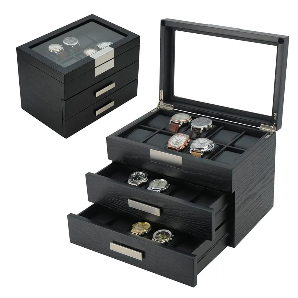 Black Wooden Watch Box for 30 watches