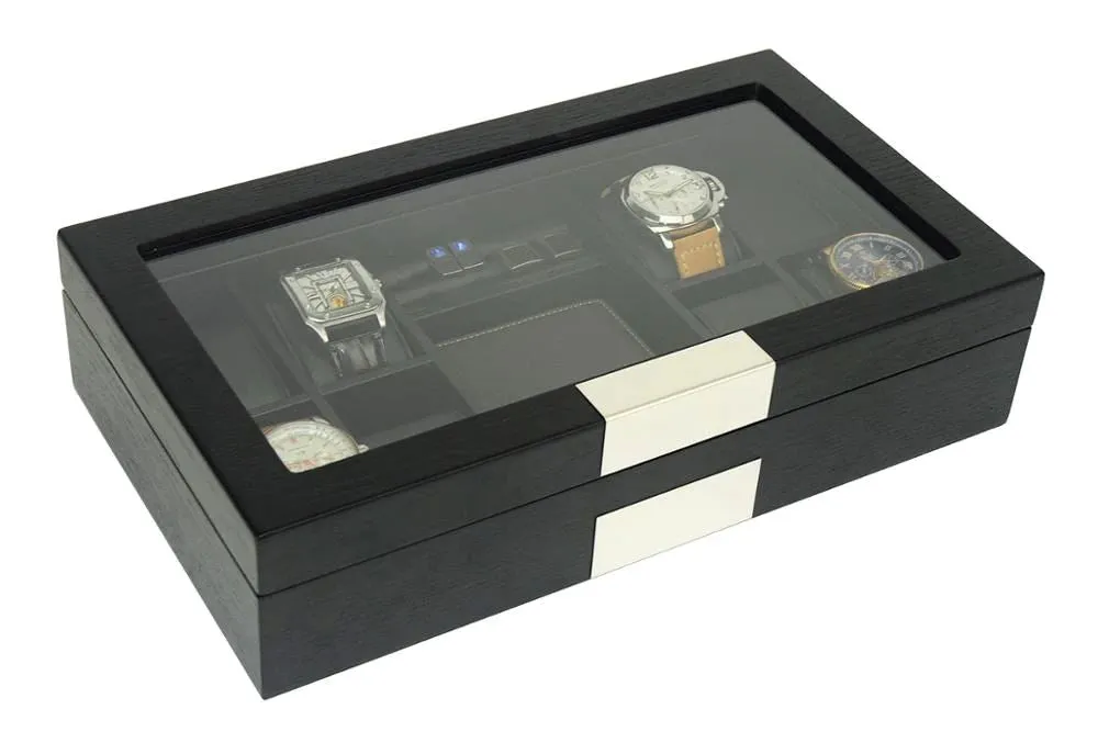 Black Wooden Watch Box for 8  Watches  Organiser