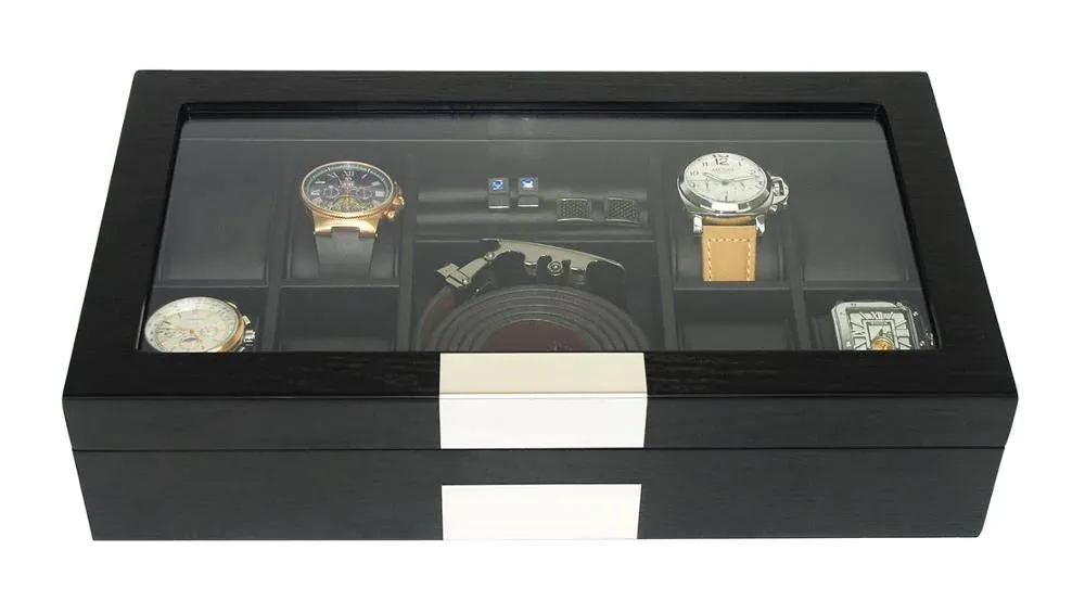 Black Wooden Watch Box for 8  Watches  Organiser