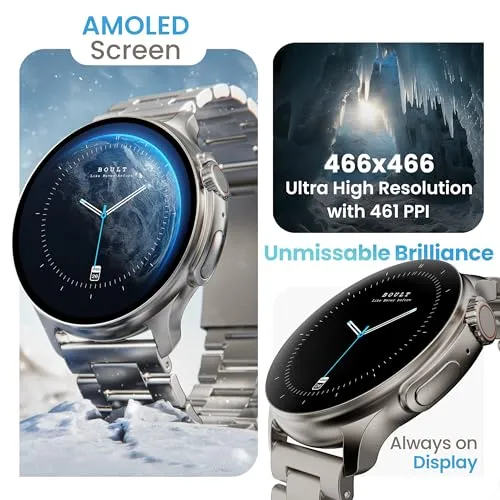 Boult Newly Launched Crown R Pro Smart Watch 1.43''HD AMOLED, Bluetooth Calling, Working Crown, Zinc Alloy Frame, 600 Nits Brightness, AI Voice Assistant, SpO2 Monitoring, 120  Sports Mode (Silver)