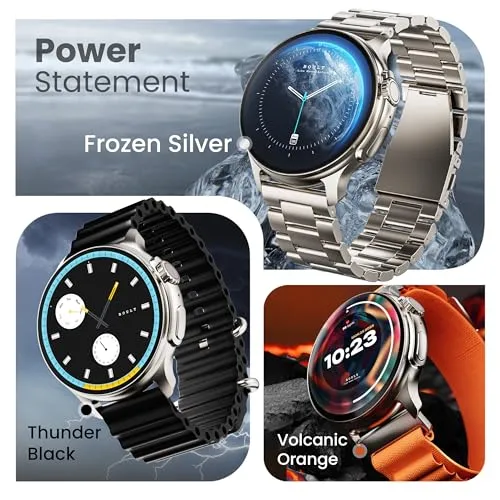 Boult Newly Launched Crown R Pro Smart Watch 1.43''HD AMOLED, Bluetooth Calling, Working Crown, Zinc Alloy Frame, 600 Nits Brightness, AI Voice Assistant, SpO2 Monitoring, 120  Sports Mode (Silver)