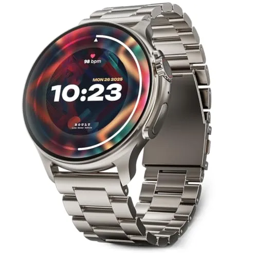 Boult Newly Launched Crown R Pro Smart Watch 1.43''HD AMOLED, Bluetooth Calling, Working Crown, Zinc Alloy Frame, 600 Nits Brightness, AI Voice Assistant, SpO2 Monitoring, 120  Sports Mode (Silver)