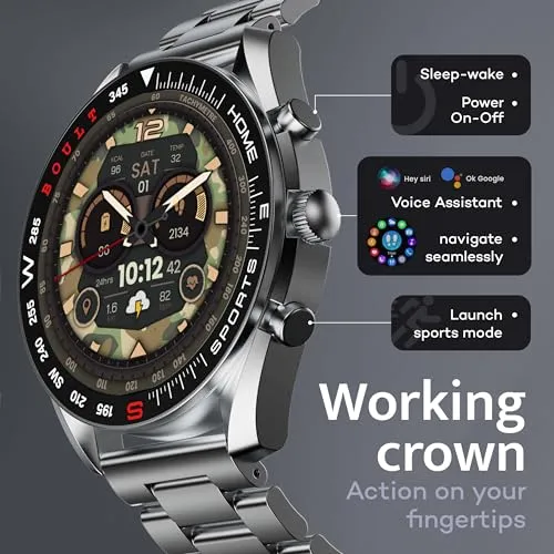 Boult Newly Launched Mirage Smart Watch 1.39''HD Screen, Bluetooth Calling, IP67, Zinc Alloy Frame, 500 Nits Brightness, AI Voice Assistant, SpO2 Monitoring, 120  Sports Mode (Inox Steel)