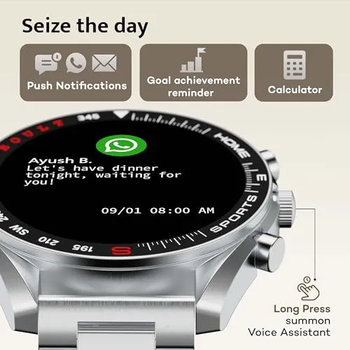 Boult Newly Launched Mirage Smart Watch 1.39''HD Screen, Bluetooth Calling, IP67, Zinc Alloy Frame, 500 Nits Brightness, AI Voice Assistant, SpO2 Monitoring, 120  Sports Mode (Inox Steel)