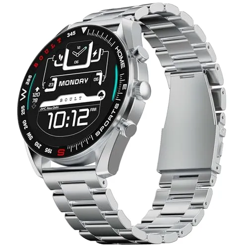 Boult Newly Launched Mirage Smart Watch 1.39''HD Screen, Bluetooth Calling, IP67, Zinc Alloy Frame, 500 Nits Brightness, AI Voice Assistant, SpO2 Monitoring, 120  Sports Mode (Inox Steel)