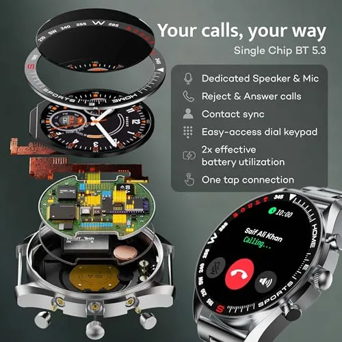 Boult Newly Launched Mirage Smart Watch 1.39''HD Screen, Bluetooth Calling, IP67, Zinc Alloy Frame, 500 Nits Brightness, AI Voice Assistant, SpO2 Monitoring, 120  Sports Mode (Inox Steel)