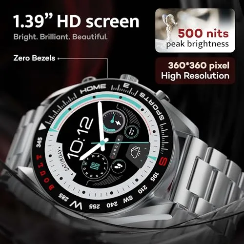 Boult Newly Launched Mirage Smart Watch 1.39''HD Screen, Bluetooth Calling, IP67, Zinc Alloy Frame, 500 Nits Brightness, AI Voice Assistant, SpO2 Monitoring, 120  Sports Mode (Inox Steel)