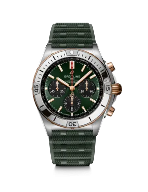 Breitling Chronomat B01 Chronograph 42 Watch with Green Dial and Rubber Strap