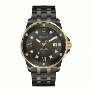 Bulova Marine Star Watch with 44MM Black Round Dial and Stainless Steel Bracelet. 98D176