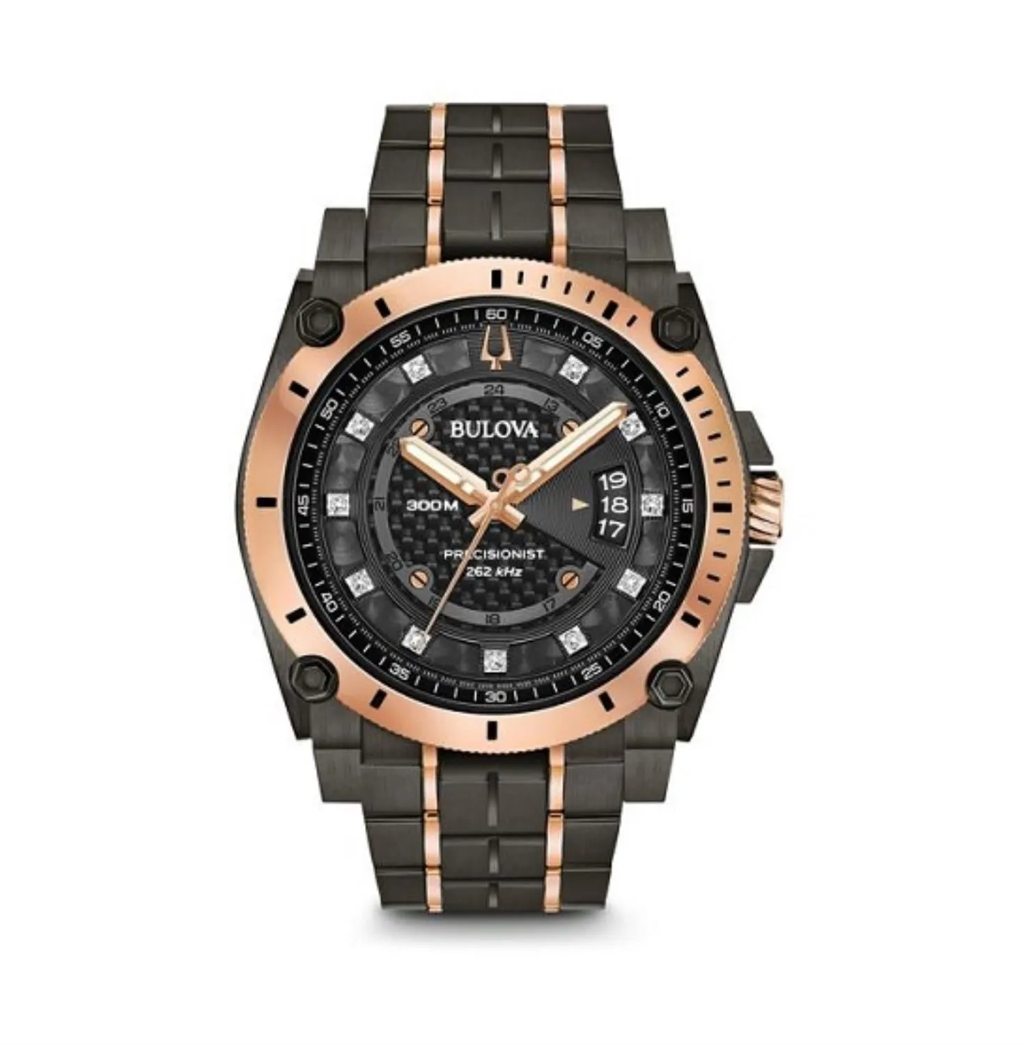 Bulova Precisionist Watch with 46MM Black Round Dial and Stainless Steel Bracelet. 98D149