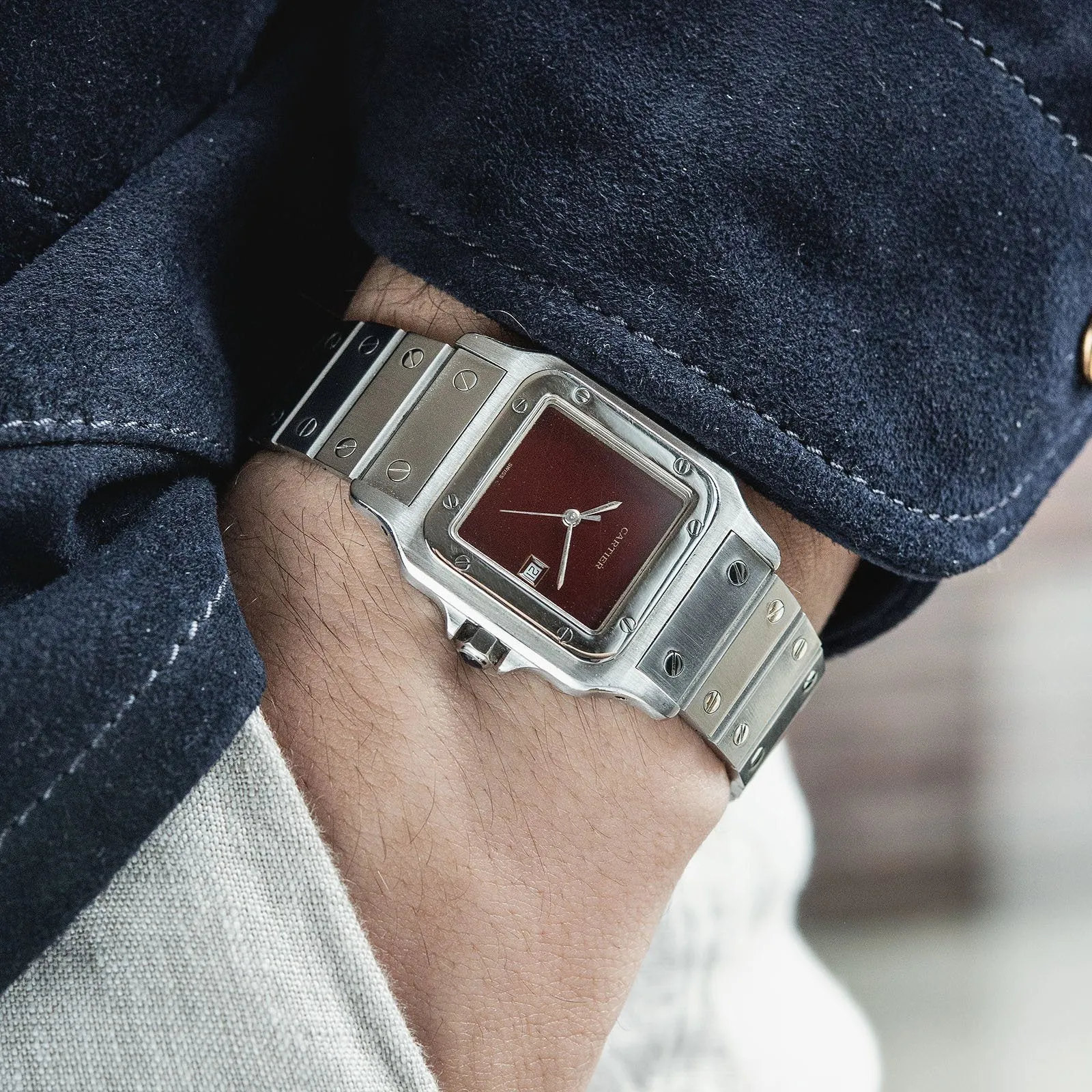 Cartier Santos Galbee Burgundy Lacquer Dial