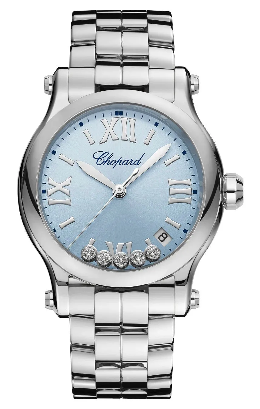 Chopard Happy Sport Stainless Steel Blue Dial Diamonds Date Quartz Womens Watch 278582-3008