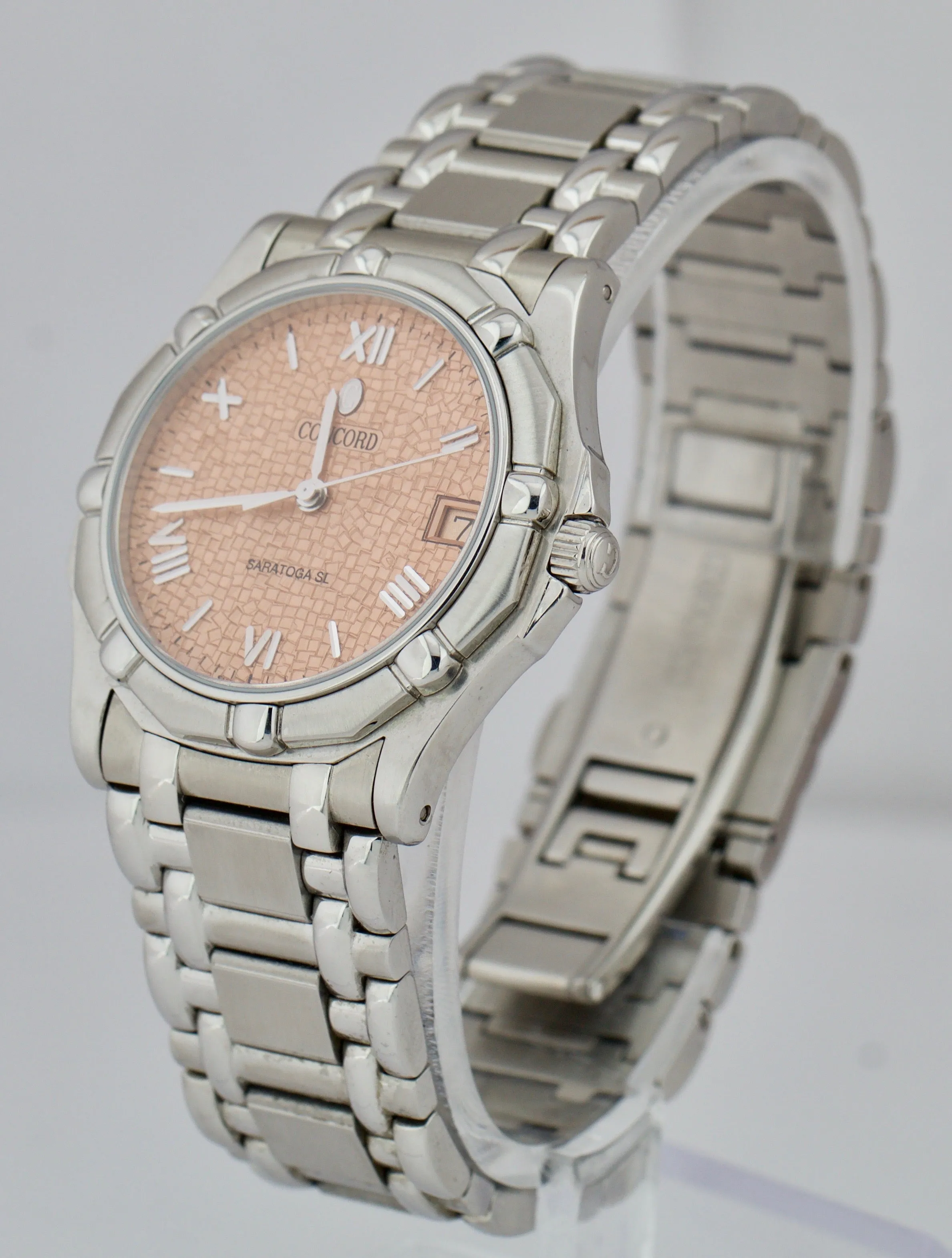 Concord Saratoga Stainless Steel Pink Dial Date Quartz 35mm Watch 14-C2-23E