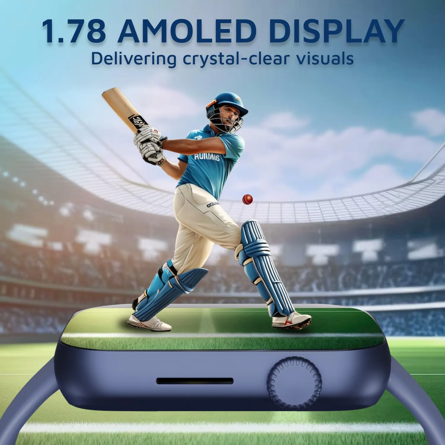 Cultsport Cult.Sport Burn Plus 1.78" Amoled, Live Cricket Score, 368X448 Best-in-Class Resolution, Bt Calling, Crown Control, Always On Display, 7 Days Battery Life,(Blue Silicone Strap)