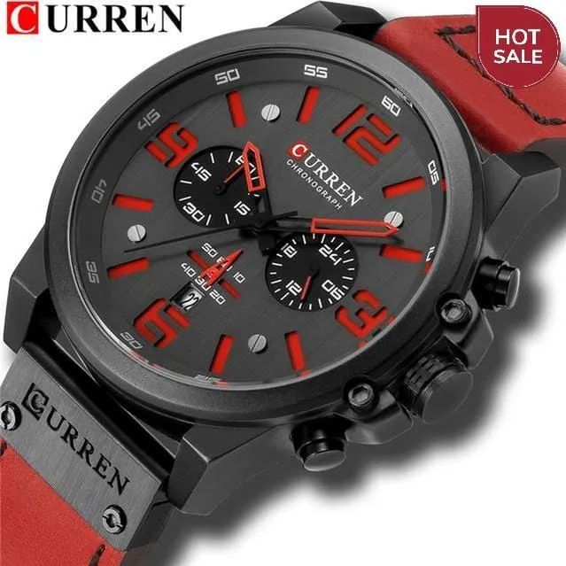 CURREN Mens Watches Top Luxury Brand Waterproof Sport Wrist Watch Chronograph Quartz Military Genuine Leather Relogio Masculino