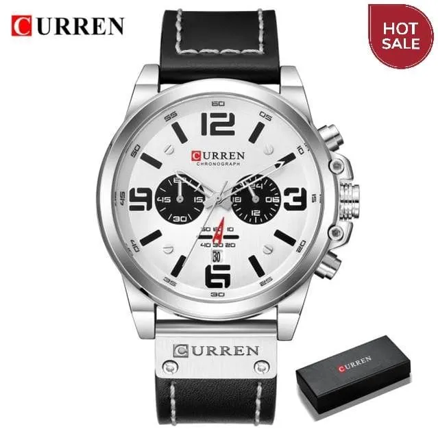 CURREN Mens Watches Top Luxury Brand Waterproof Sport Wrist Watch Chronograph Quartz Military Genuine Leather Relogio Masculino