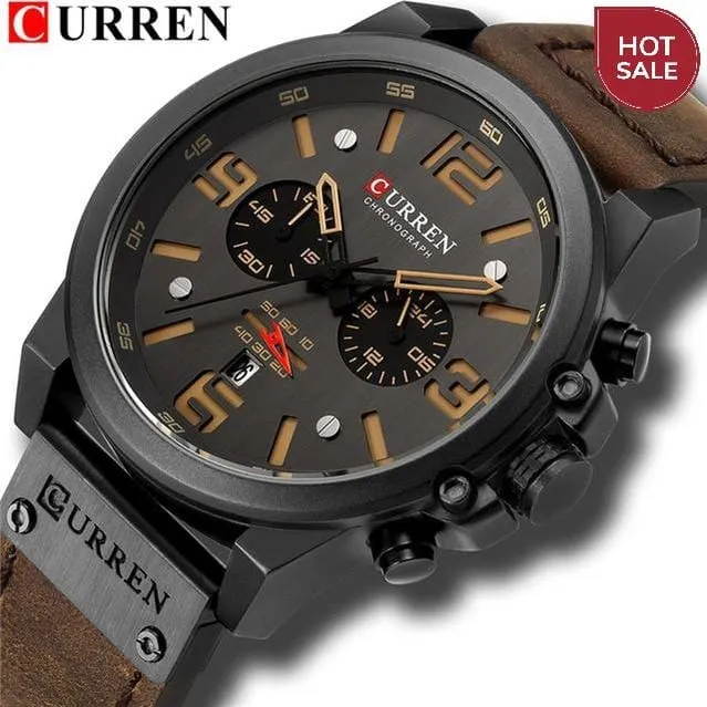 CURREN Mens Watches Top Luxury Brand Waterproof Sport Wrist Watch Chronograph Quartz Military Genuine Leather Relogio Masculino