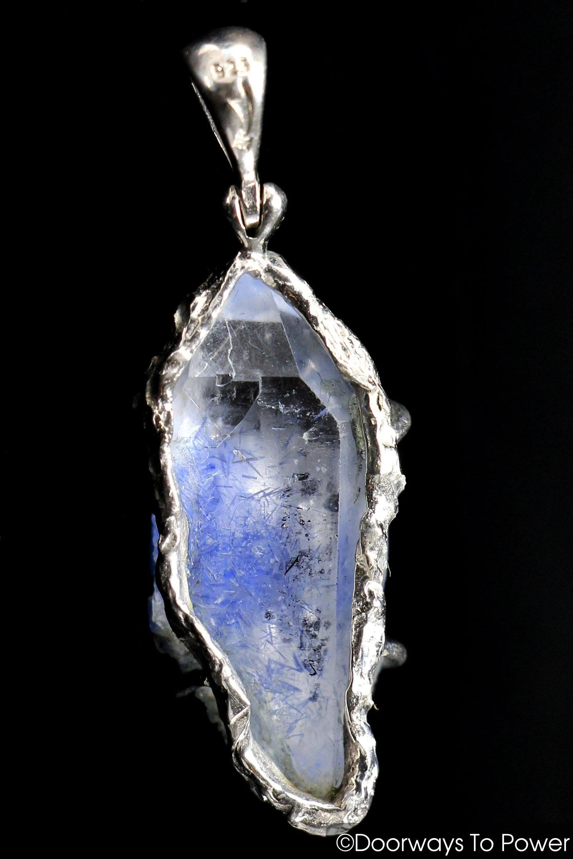 Dumortierite in Quartz Crystal Pendant .925 SS