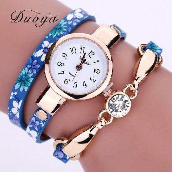 Duoya Watch Women Brand Flower Luxury Gold Women Luxury Bracelet Watch Dress Vintage Female Electronic Quartz Wristwatch